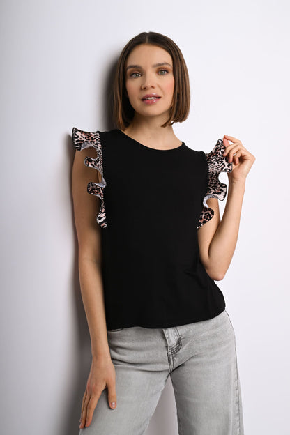 Top con rouches a stampa leopardata