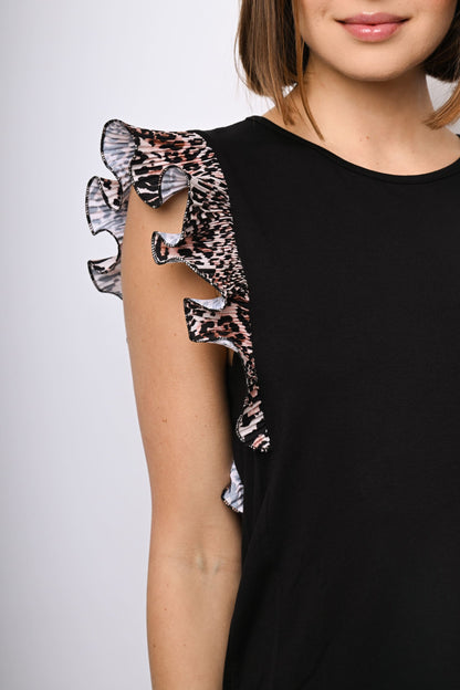 Top con rouches a stampa leopardata