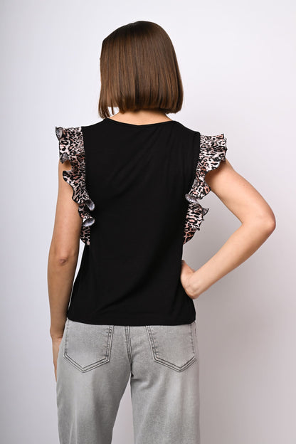 Top con rouches a stampa leopardata