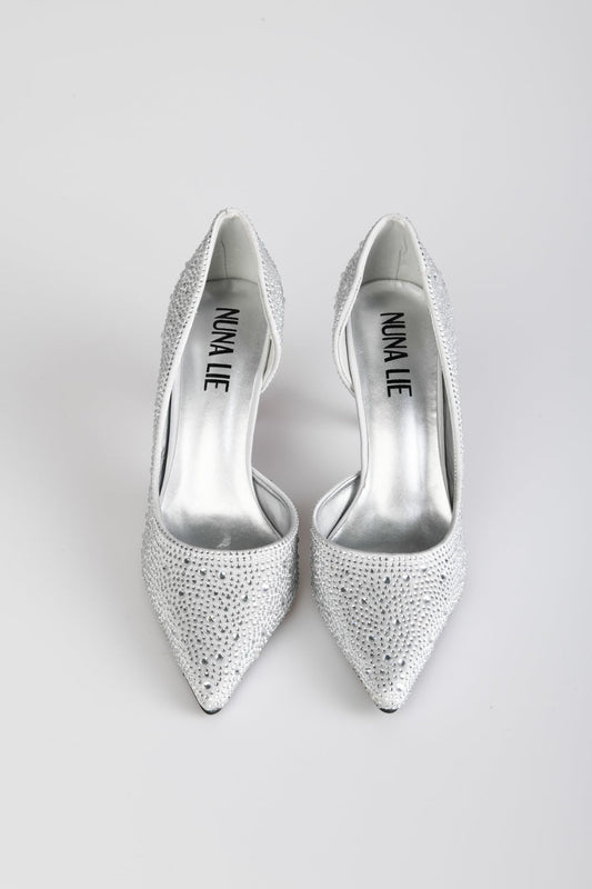 Décolleté in raso con strass